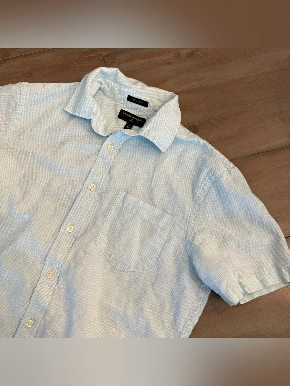 Banana Republic Slim Fit Men’s Linen Blend Button Up Shirt Sz Med Light blue